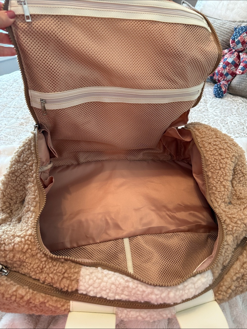 Altar'd State Camel Sherpa Duffel with Cream Trim - Picture 9 of 10